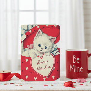 Cartão De Festividades Retro Vintage Fofo Gatito Personalizado Dia dos Na