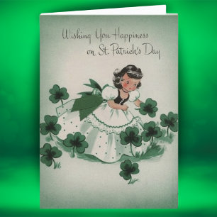 Cartão De Festividades Retro Vintage Garota Irlandesa Personalizado Dia d