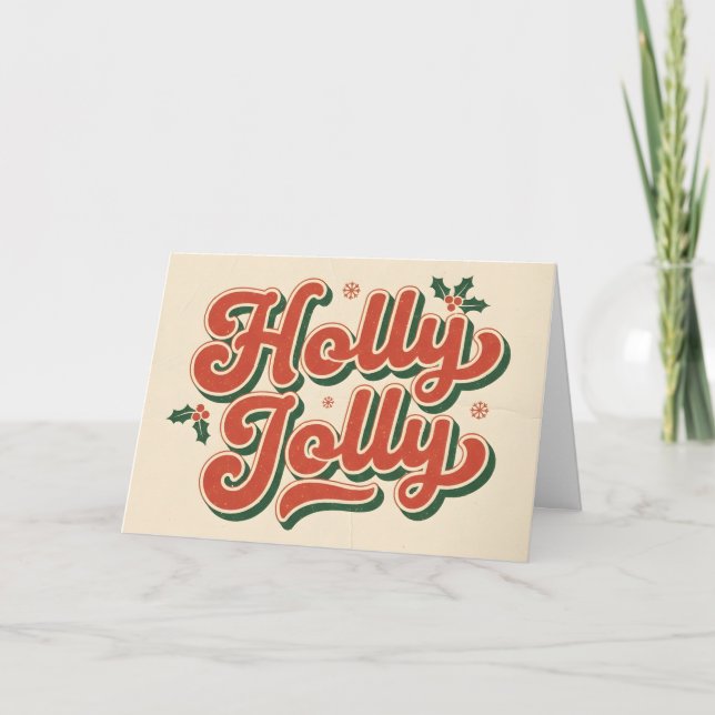 Cartão De Festividades Retro Vintage Holly Jolly Christmas (Frente)