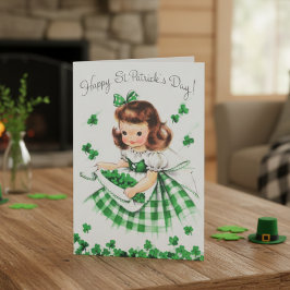 Cartão De Festividades Retro Vintage Irlandesa com Trevos