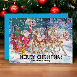 Cartão De Festividades Retro Vintage Papai Noel Trenó Natal Feliz