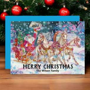 Cartão De Festividades Retro Vintage Papai Noel Trenó Natal Feliz