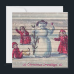 Cartão De Festividades Retrô | Vintage Winter Children Fazer Snowman<br><div class="desc">Cartão de saudação de retrorreflectores/Natais vintages. Desejo a todos um Feliz Natal e Feliz ano novo!</div>