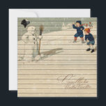 Cartão De Festividades Retrô | Vintage Winter Village Children Play<br><div class="desc">Cartão de saudação de retrorreflectores/Natais vintages. Desejo a todos um Feliz Natal e Feliz ano novo!</div>