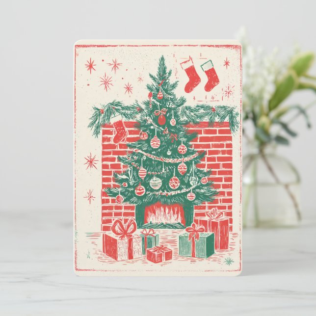 Cartão De Festividades .Retro Watercolor Christmas Card (Em pé/Frente)