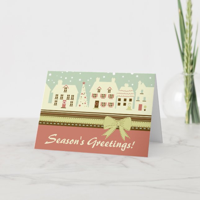 Cartão De Festividades Retro Winter Holiday House Scene Christmas Card (Frente)