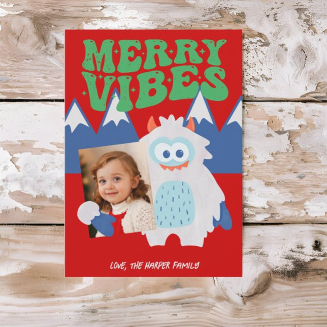 Cartão De Festividades Retro Yeti Whimsical Kids Natal (Criador carregado)