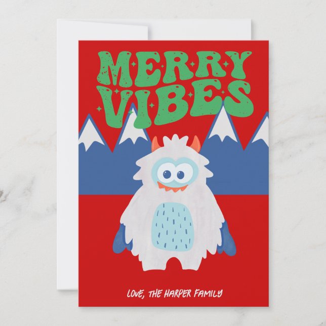 Cartão De Festividades Retro Yeti Whimsical Kids No Photo (Frente)