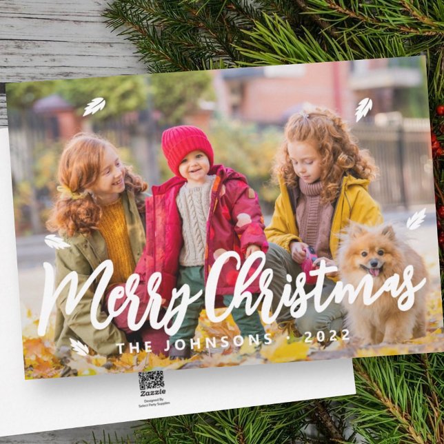 Cartão De Festividades Reuniões Simples Modernas Folha Foto da Família Fo (Criador carregado)