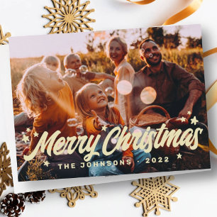 Cartão De Festividades Reuniões Simples Modernas Stars Foto da Família