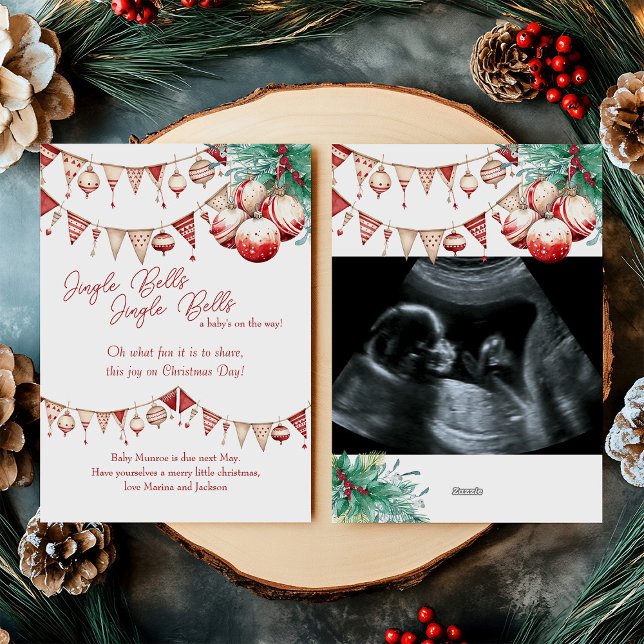 Cartão De Festividades Revelação de Gravidez de Foto Scandi (Christmas Card Pregnancy Announcement with your baby scan ultrasound photo)