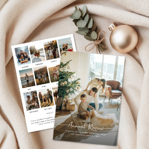Cartão De Festividades Revisão anual do Natal da família de um ano