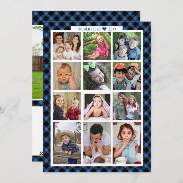 Cartão De Festividades Revisão Anual Única da Família de 13 Fotos em Xadr (Frente/Verso)
