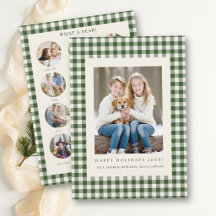Revisão de Ano de Natal em Xadrez Verde Foto Famíl