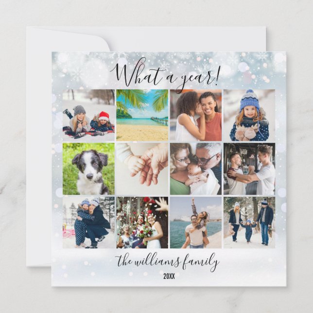 Cartão De Festividades Revisão do Ano 12 Foto Que Ano Flocos de Neve (Frente)