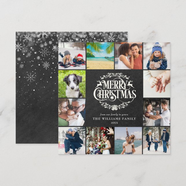 Cartão De Festividades Revisão do Ano de Natal 12 Fotos  (Frente/Verso)