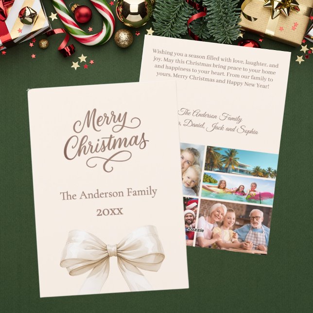 Cartão De Festividades Revisão do ano do creme de arco mocha marrom Natal (Criador carregado)