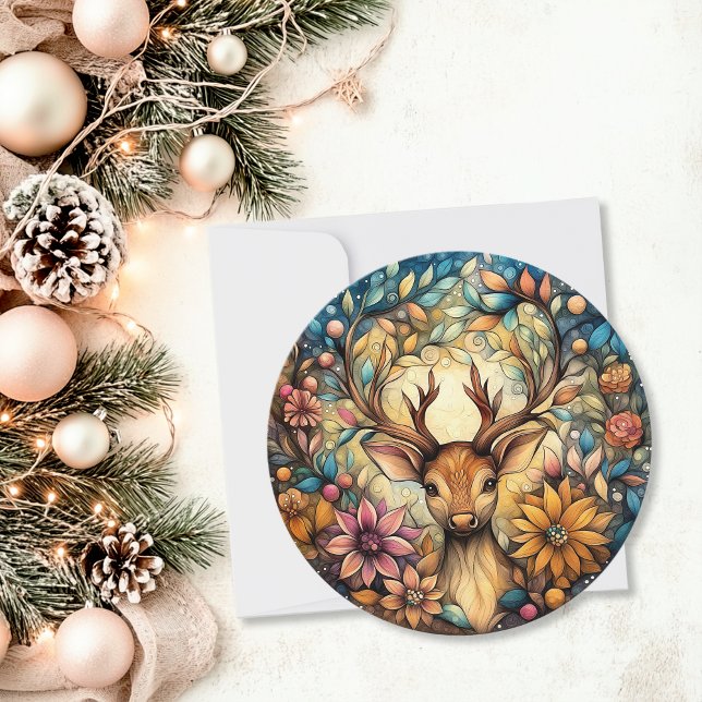 Cartão De Festividades Revista Elegante Personalizável (Elegant Reindeer Customizable Round Holiday Card)