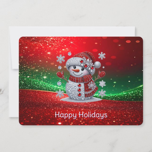 Cartão De Festividades Rhinestones Snowman Holiday Card (Frente)