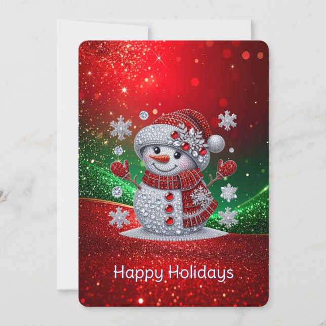 Cartão De Festividades Rhinestones Snowman Holiday Card (Frente)