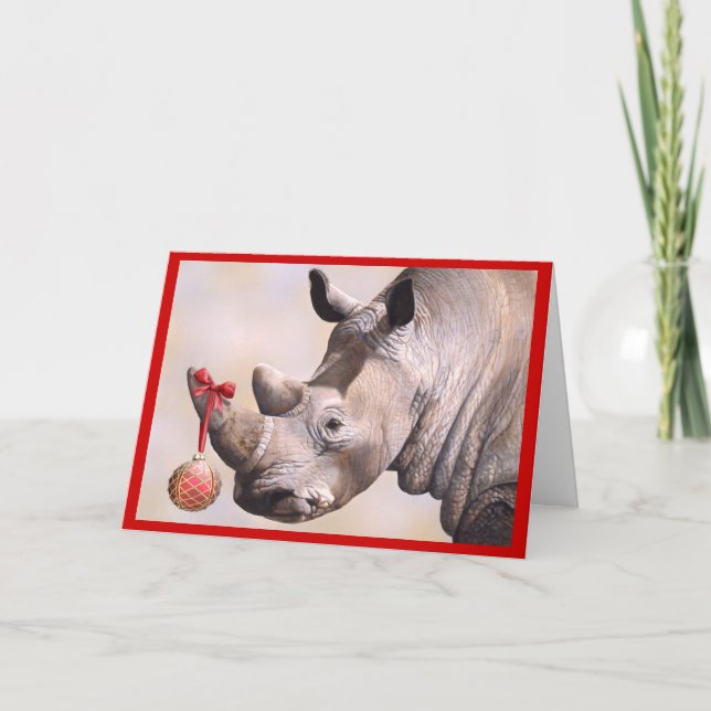 Cartão De Festividades Rhino & Ornament Holiday Card (Frente)
