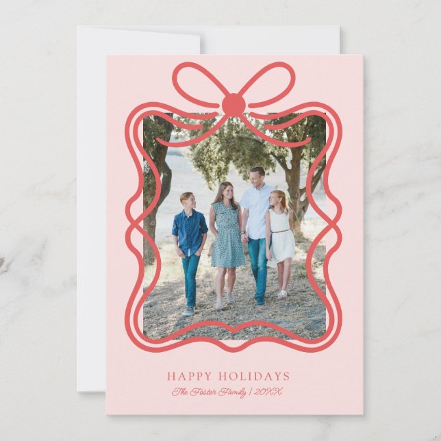 Cartão De Festividades  Ribbon Bow Christmas Holiday Modern Family Photo (Frente)