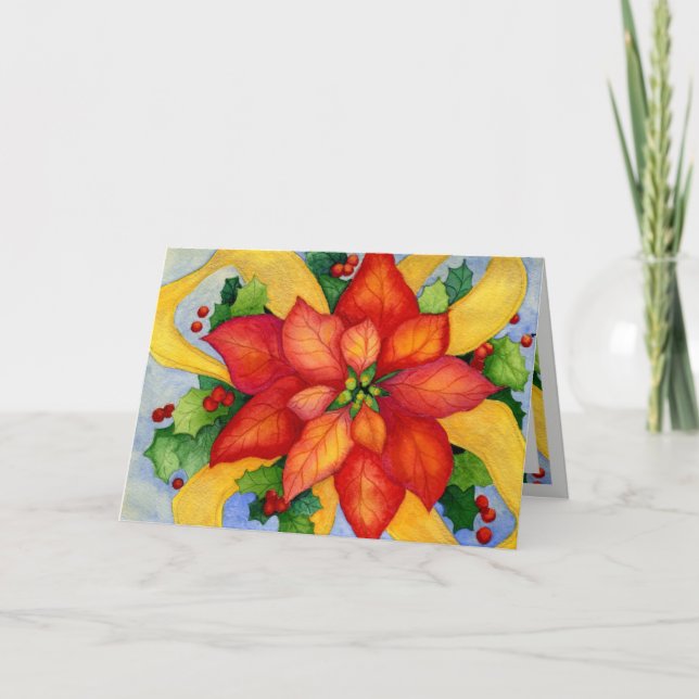 Cartão De Festividades Ribboned Poinsettia Christmas Card  (Frente)