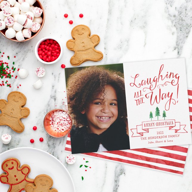 Cartão De Festividades Rindo Por Toda A Foto (Cute Laughing All The Way Photo Holiday Card)