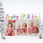 Cartão De Festividades Rindo Por Todo O Caminho Rainbow 3 Foto De Natal<br><div class="desc">Belo e colorido cartão de Natal com 3 fotos com Laughing All the Way em bonito escrita cursiva arco-íris. Personalize com suas três fotografias de família vertical favoritas de seus filhos sorridentes acima do seu nome ou saudação personalizada em vermelho. Cartões de natal divertidos e alegres.</div>