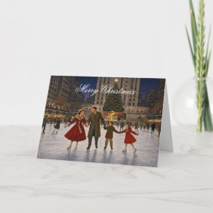 Cartão De Festividades Rink de Patinação no Gelo do Natal em Família em N