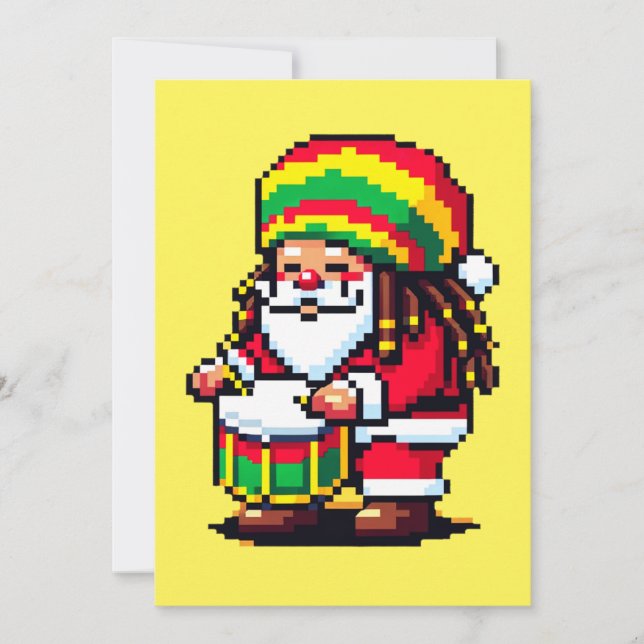 Cartão De Festividades Ritmos de Reggae com Papai Noel - Batida de Natal (Frente)