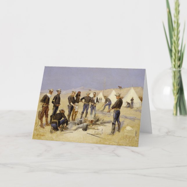 Cartão De Festividades Roasting a carne do Natal em um acampamento da (Frente)