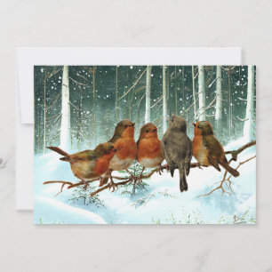 Cartão De Festividades Robin Birds no Branch Snow Forest Natal