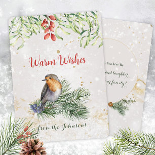 Cartão De Festividades Robin Mistletoe Snow Acentos Dourados