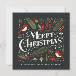 Cartão De Festividades Robins Estilizados Elegantes Feliz Natal