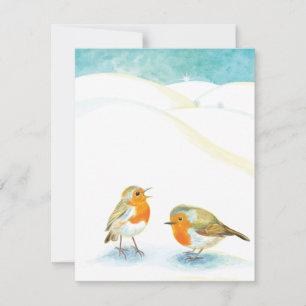 Cartão De Festividades Robins vermelhos no inverno