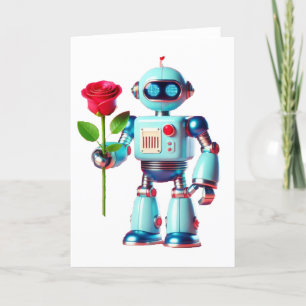 Cartão De Festividades Robô com Rosa