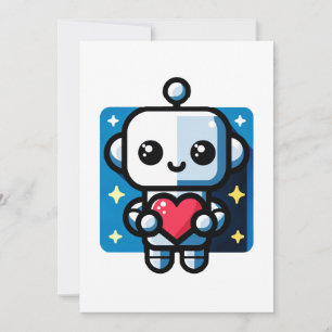 Cartão De Festividades Robô Cute Segurando Coração - Adorável Amor e Tecn