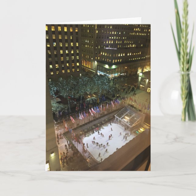 Cartão De Festividades Rockefeller Center Rink Ice Skater Natal NYC (Frente)