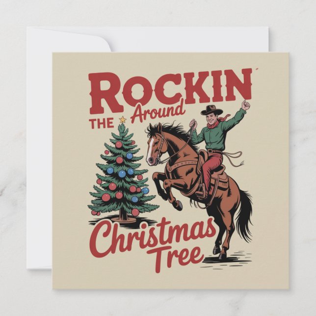 Cartão De Festividades Rockin Around The Christmas Tree Country Cowboy (Frente)