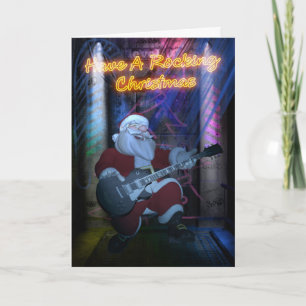 Cartão De Festividades Rocking Santa Christmas Card - Guitar