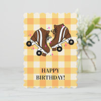 Roller Skate Skating Peach Gingham Birthday