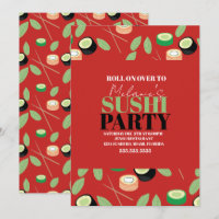 Rolos de Sushi Vermelho Moderno para Festa de Aniv