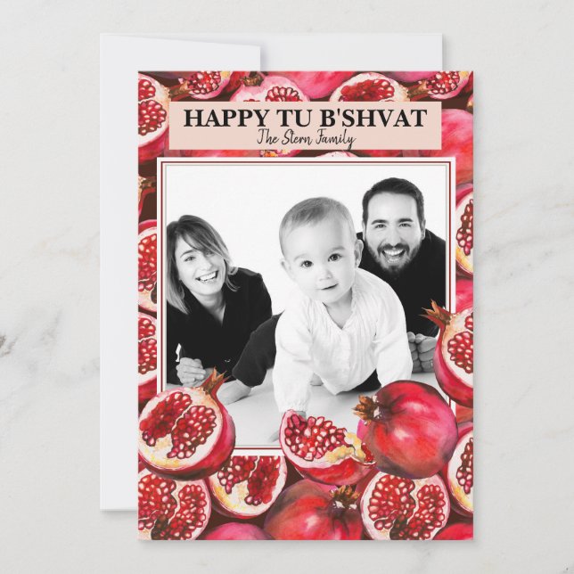 Cartão De Festividades Romã com Foto da Família Personalizada para Tu B's (Frente)