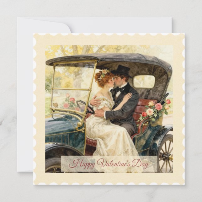 Cartão De Festividades Romance in a Victorian Car – Valentine’s Day Card (Frente)