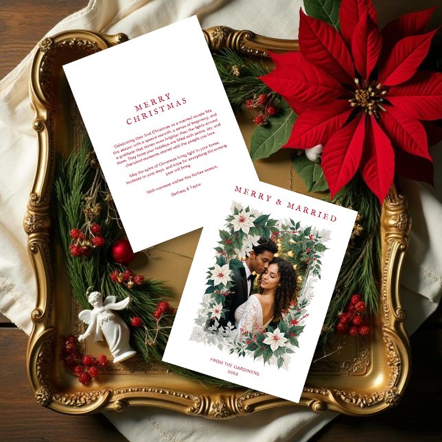 Cartão De Festividades Romantic Christmas Botanical Frame Photo (Romantic Christmas Botanical Frame Holiday Cards with Photo and white Background for First Christmas)