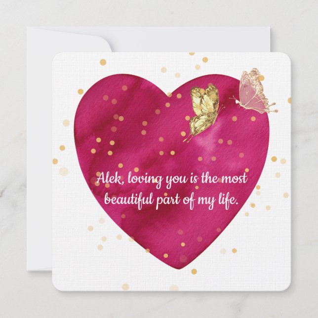 Cartão De Festividades Romantic Heart & Gold Butterfly Valentine Card (Frente)