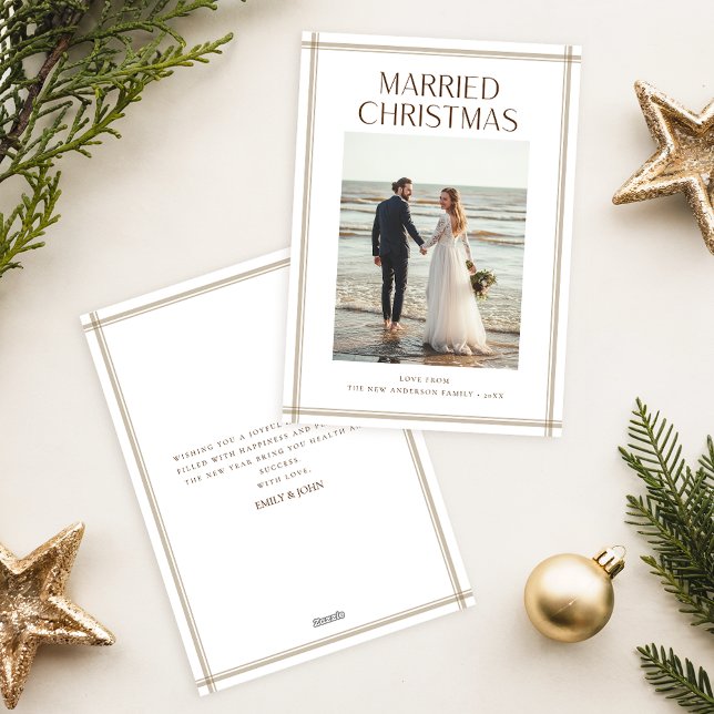 Cartão De Festividades Romantic Newlywed Married Christmas Beach Photo (Criador carregado)