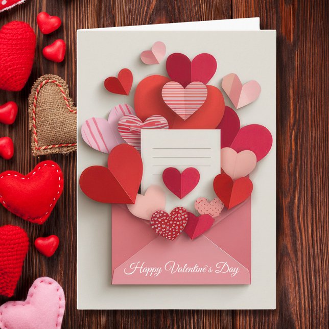 Cartão De Festividades Romantic Pink Heart Envelope Valentine’s Day Card (Criador carregado)