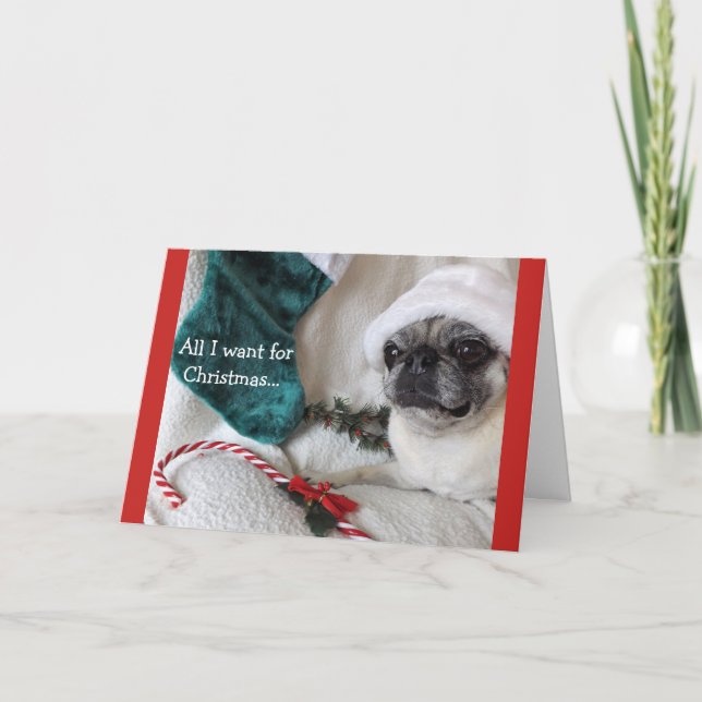 Cartão De Festividades Romantic Pug Christmas Card (Frente)